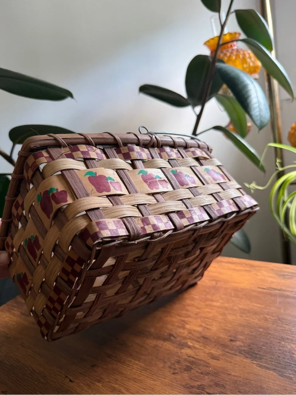Handwoven Apple Accent Basket - Brown and Red